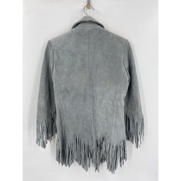 Free People x Understated Leather XS Blue Suede Fringe Peace blazer jacket - Picture 8 of 9